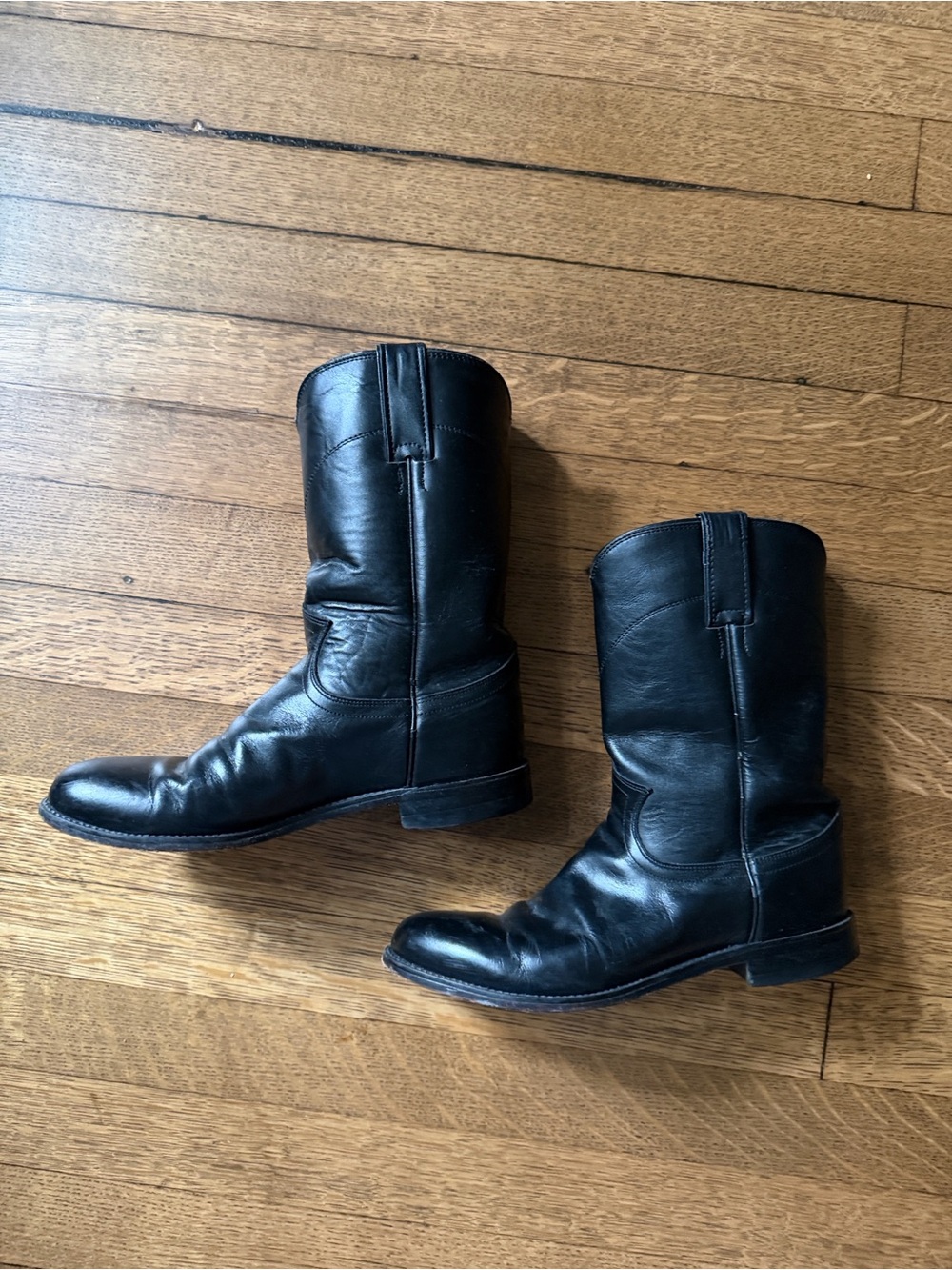 Justin Boots Black Leather Western Cowboy Boots